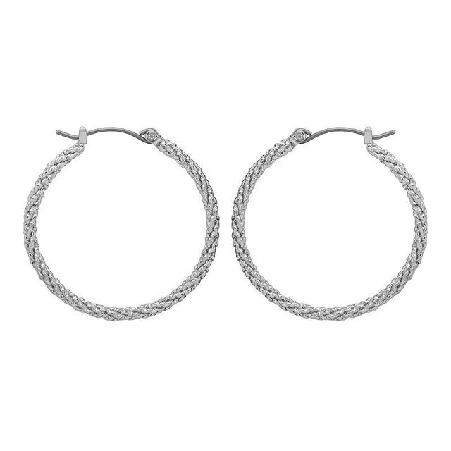 Emberly Silver Tone Textured Delicate Hoop Earrings, Womens, None Product Image