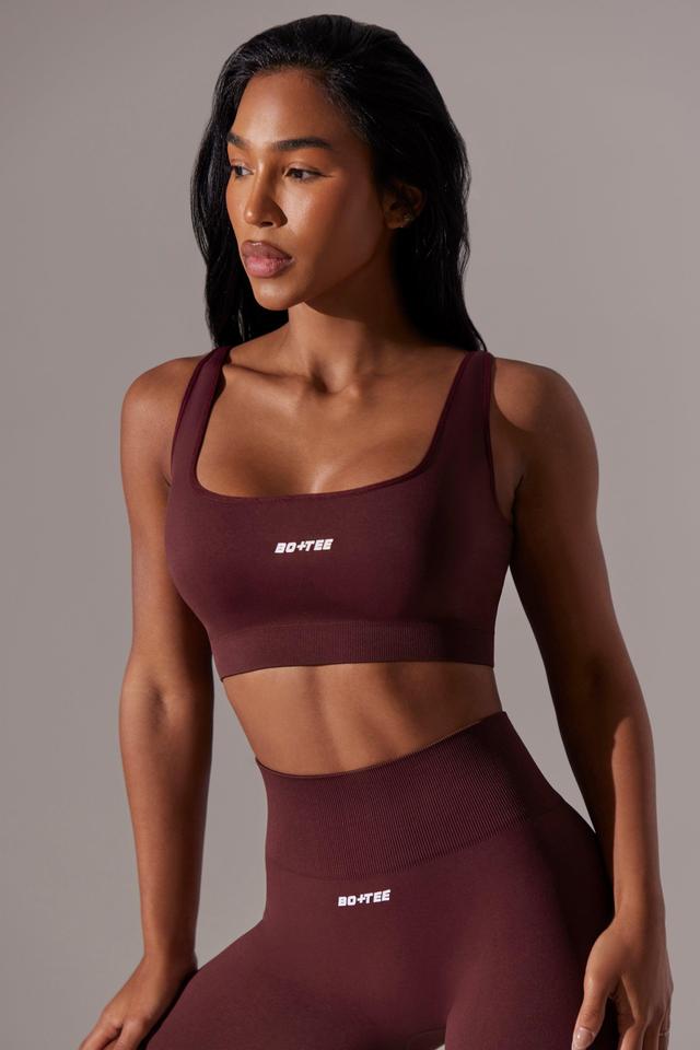 Open Back Square Neck Sports Bra in Burgundy Product Image