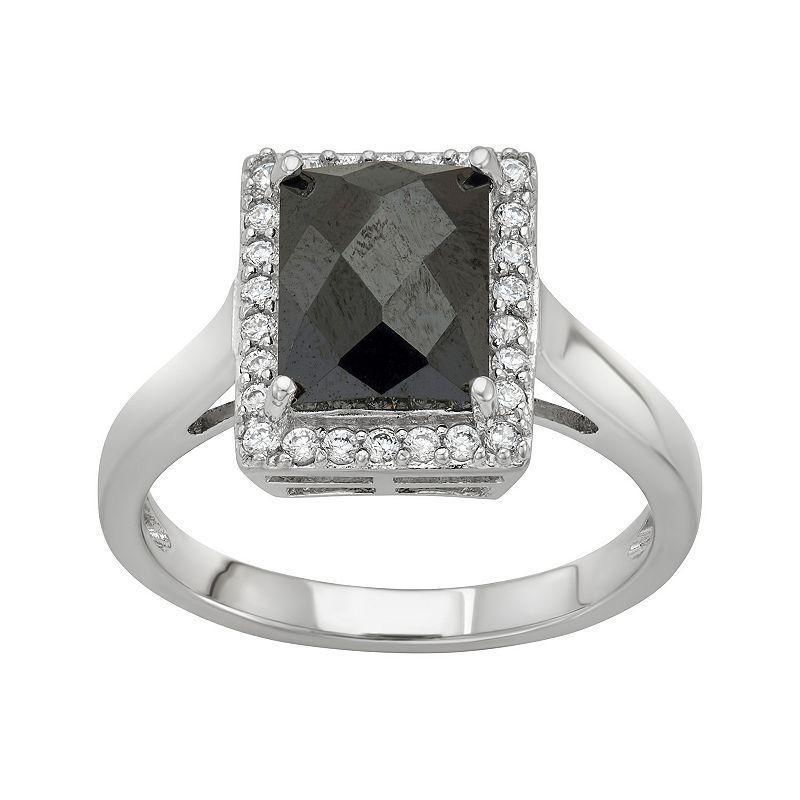 Sterling Silver Black Spinel & Lab-Created White Sapphire Halo Ring, Womens Product Image