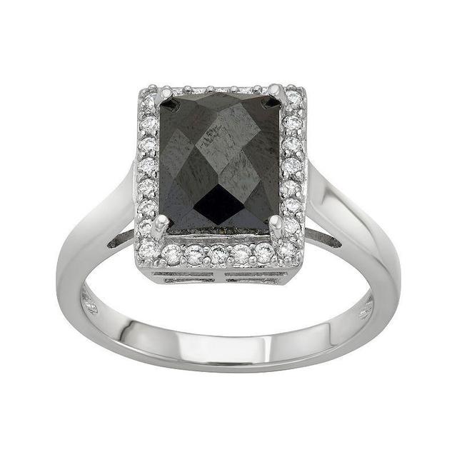 Sterling Silver Black Spinel & Lab-Created White Sapphire Halo Ring, Womens Product Image