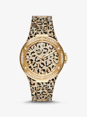 Michael Kors Lennox Three-Hand Faceted Cheetah Print Bracelet Watch Product Image