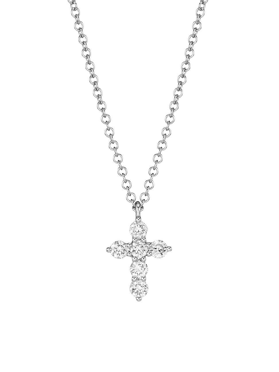 Womens 14K White Gold & 0.25 TCW Diamond Cross Necklace Product Image