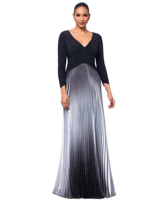 Women's Ombré Pleated 3/4-Sleeve Gown Product Image