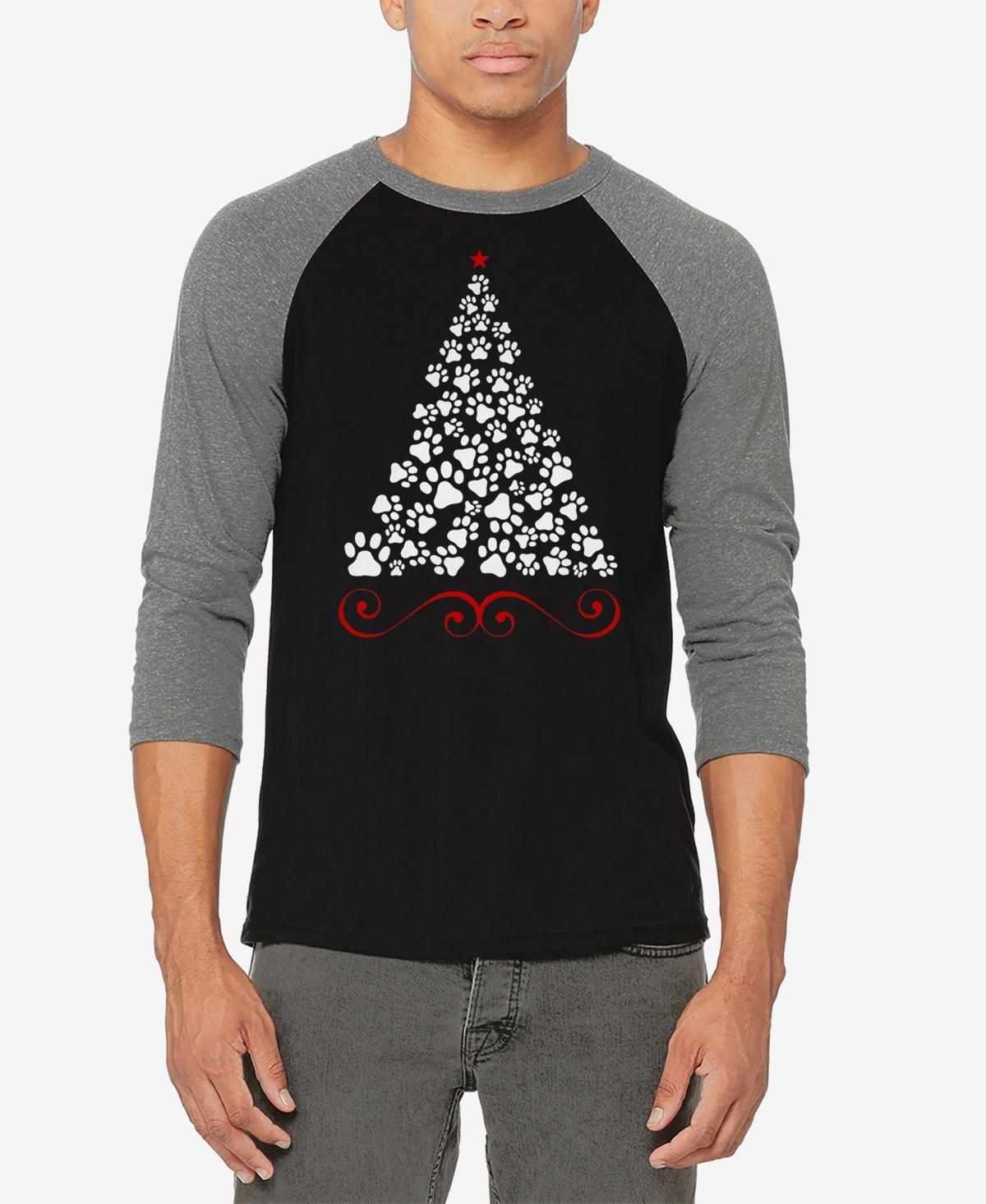 La Pop Art Mens Paw Christmas Tree Raglan Baseball Word Art T-Shirt - Black Product Image