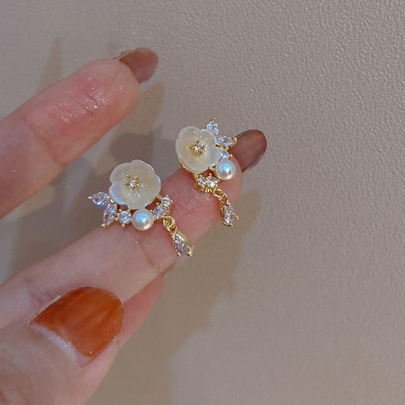 Floral Faux Pearl Rhinestone Alloy Drop Earring Product Image