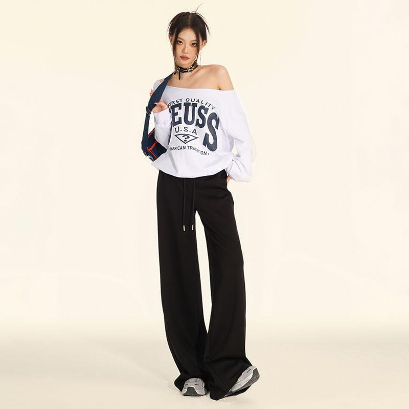 Drawstring Waist Plain Wide Leg Sweatpants Product Image