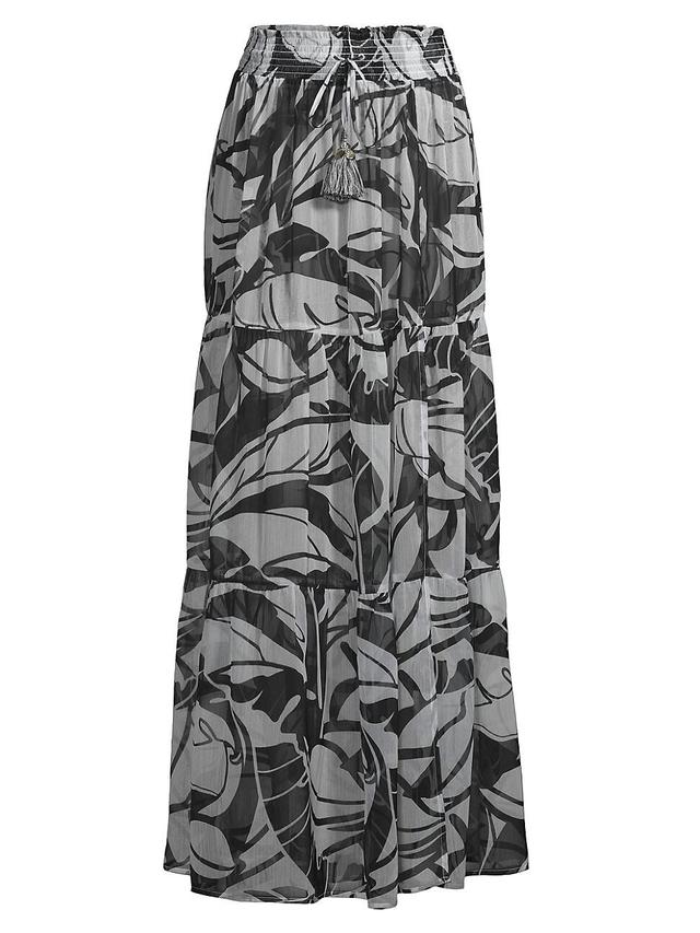 Womens Cecelia Palm-Print Tiered Cover-Up Skirt Product Image