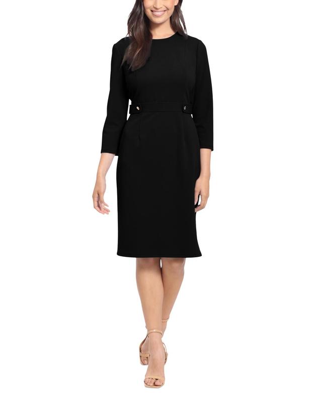 Womens London Times Solid Side Tab Fit & Flare Dress Black Product Image