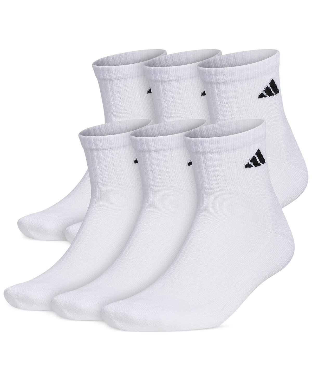 adidas Mens adidas Athletic 6-Pack Cushioned Quarter Socks - Mens White/Black Product Image