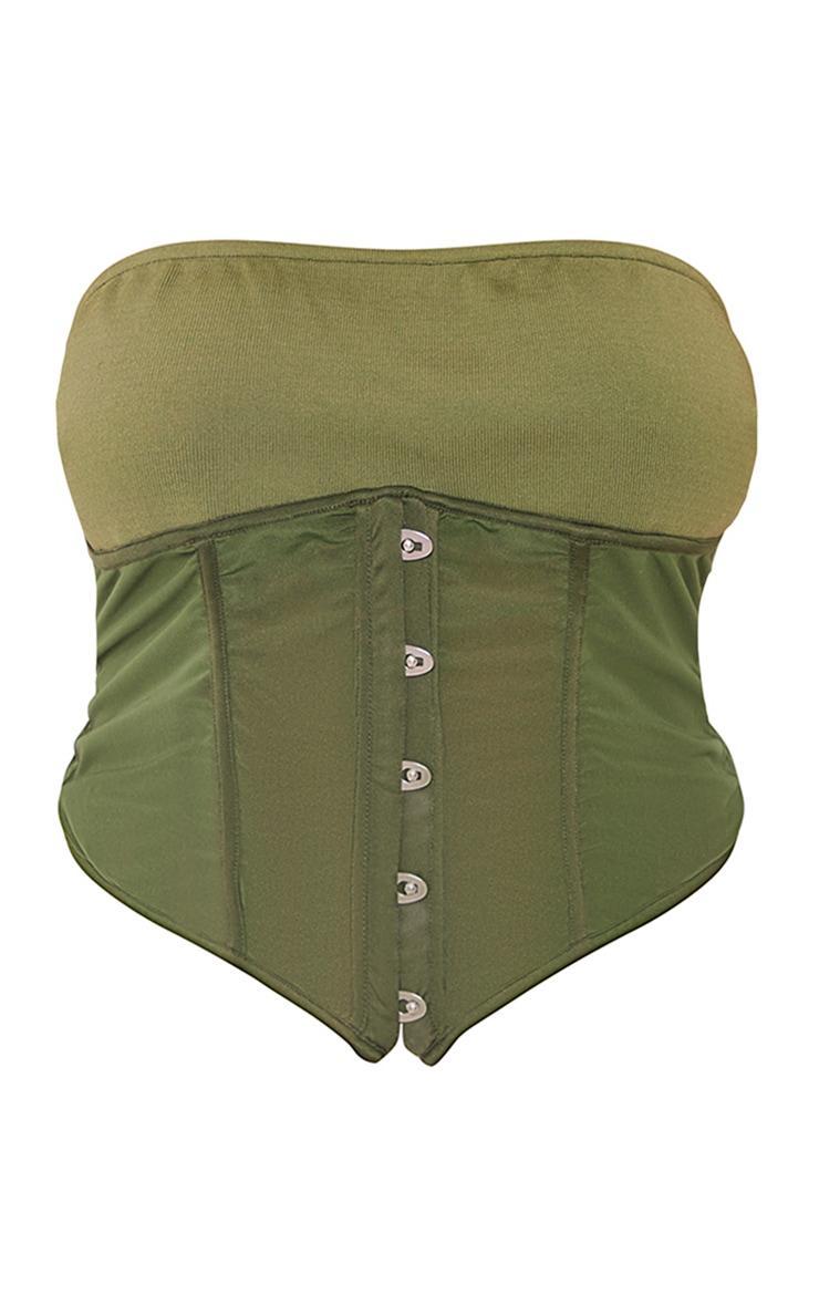 Shape Olive Hook And Eye Bandage Detail Bandeau Crop Top Product Image