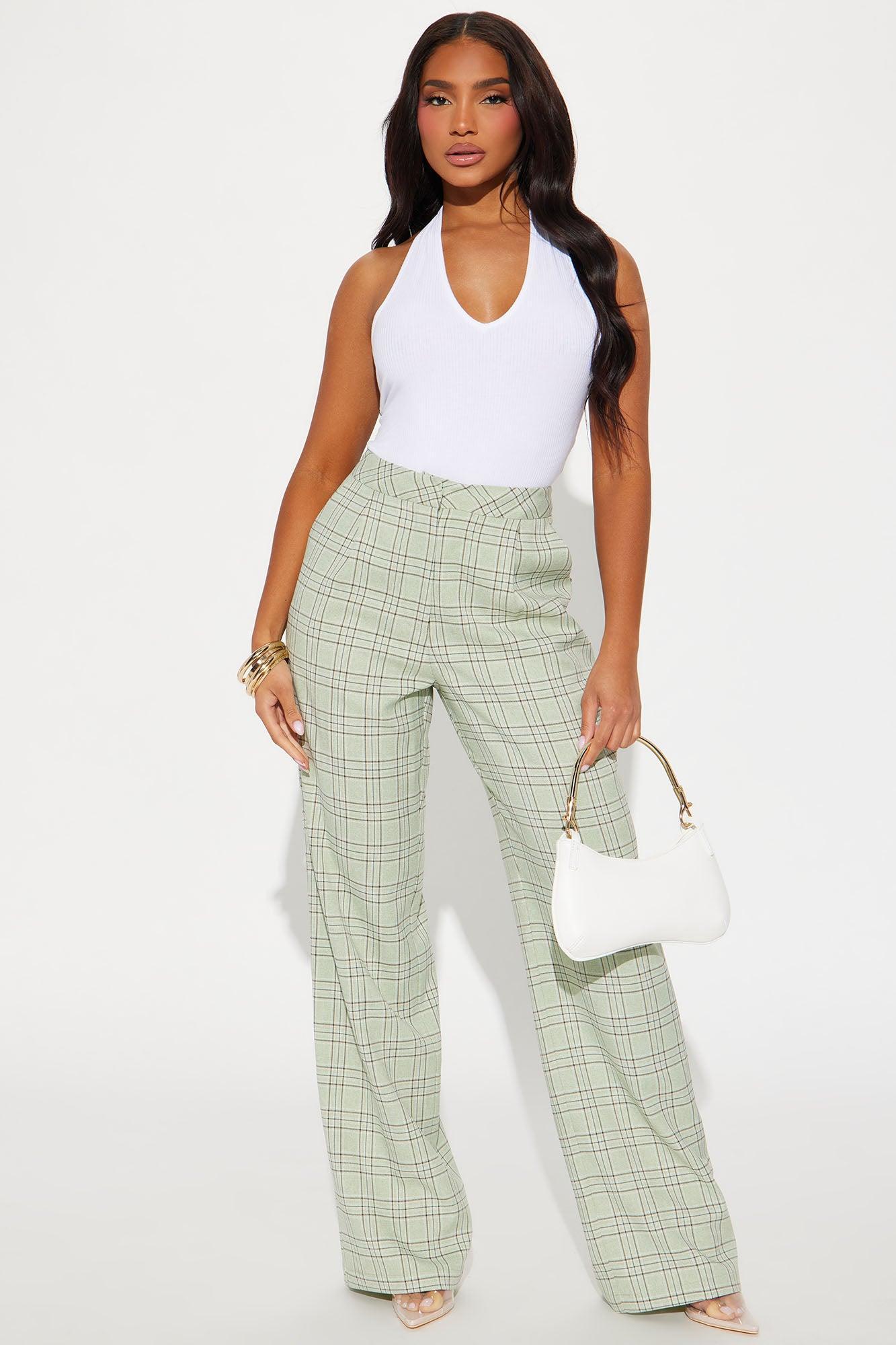 Caroline Plaid High Rise Trouser - Sage product image