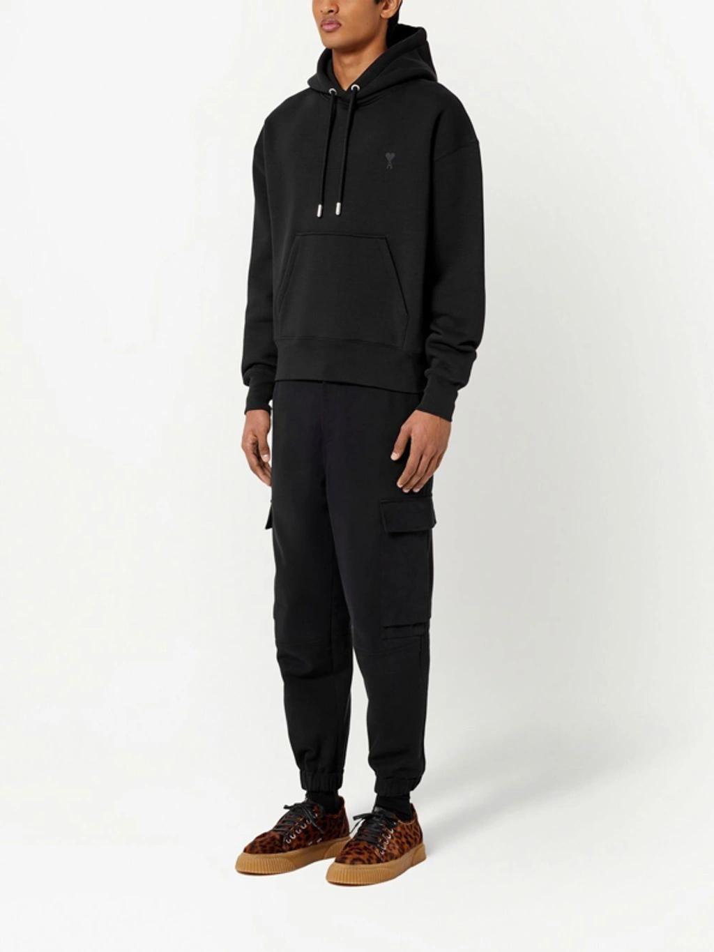 AMI ALEXANDRE MATTIUSSI Ami Logo Embroidered Drawstring Hoodie In Black Product Image