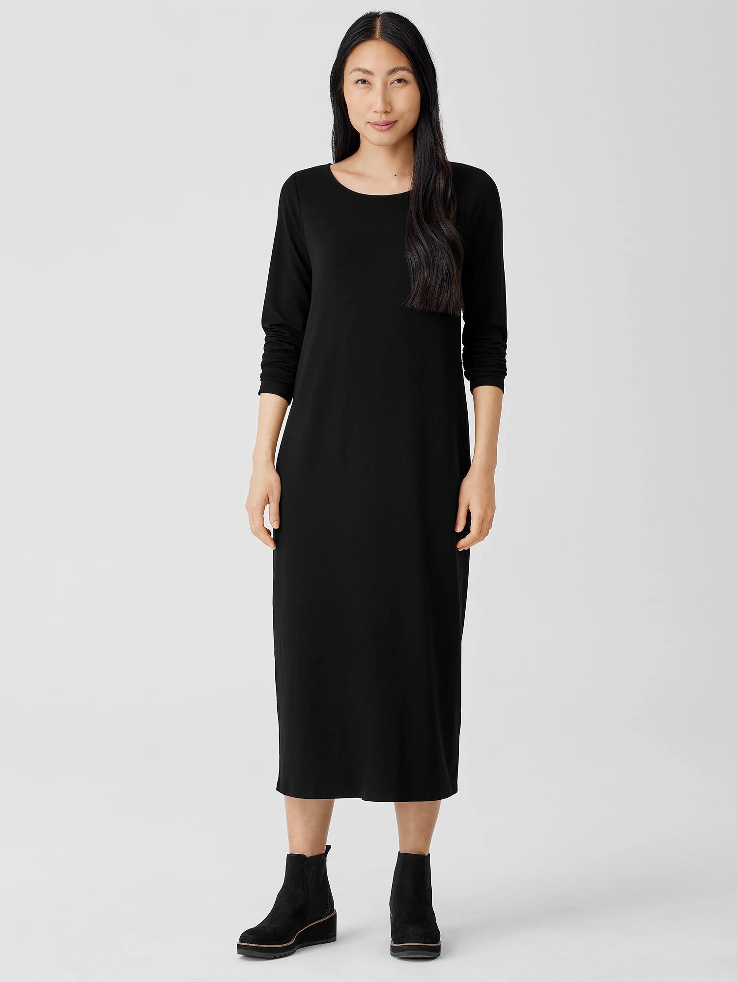 EILEEN FISHER Stretch Jersey Knit Jewel Neck Dressfemale Product Image