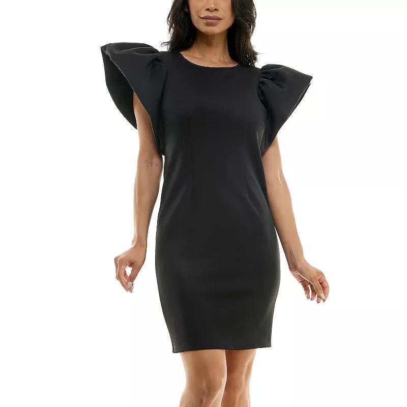 Womens Nina Leonard Ruffle Shoulder Sheath Mini Dress Product Image