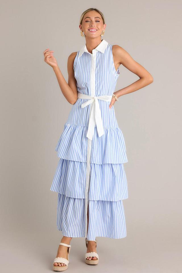 Treasure Trove Blue Stripe Button Front Maxi Dress Product Image