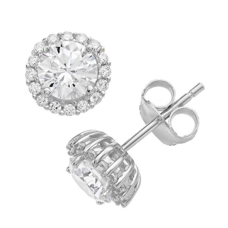 Sterling Silver Cubic Zirconia Halo Stud Earrings, Womens, White Product Image