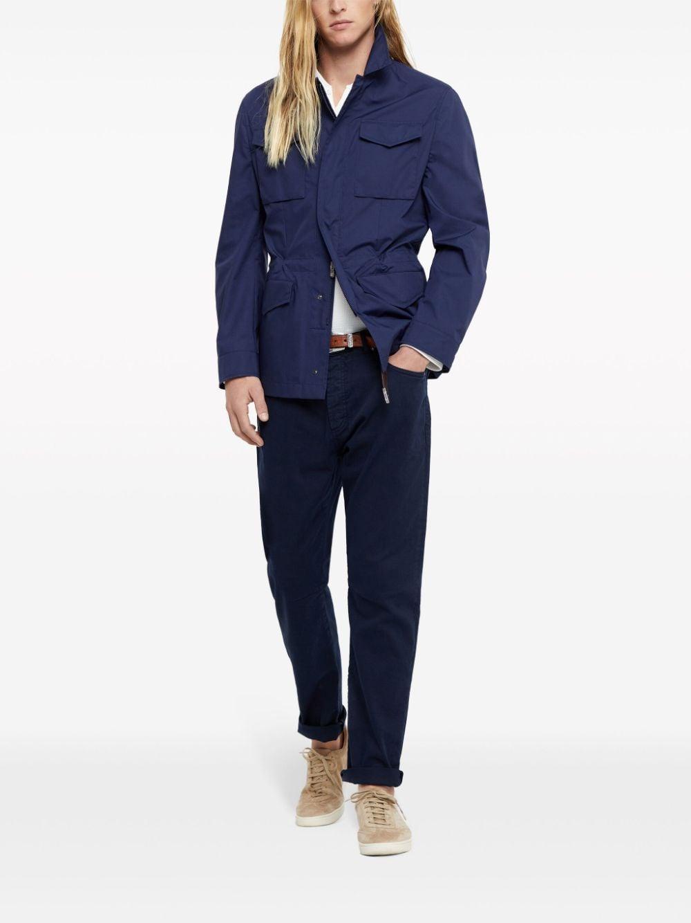 Straight-leg Cotton Trousers In Navy Blue Product Image