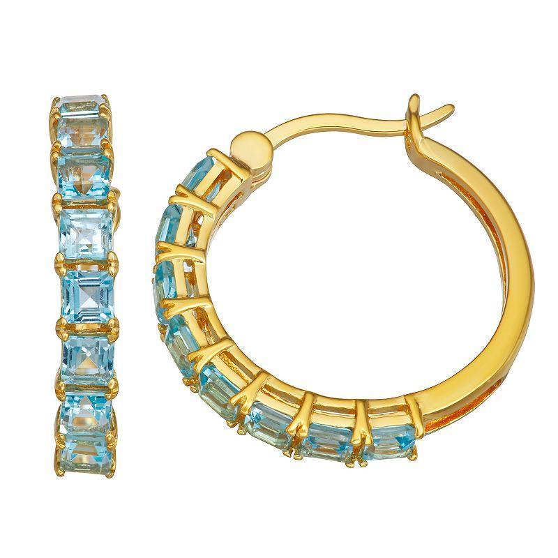 14K Gold Over Silver Blue Topaz Hoop Earrings, Womens, Gold Tone Product Image