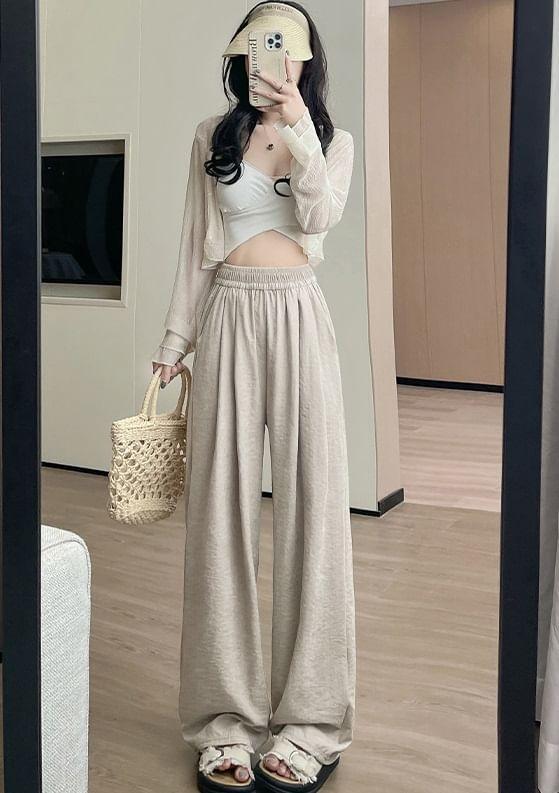 High Rise Plain Wide Leg Sweatpants Product Image