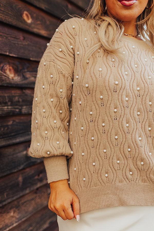 Chilly Wind Embellished Knit Sweater In Taupe Curves Product Image