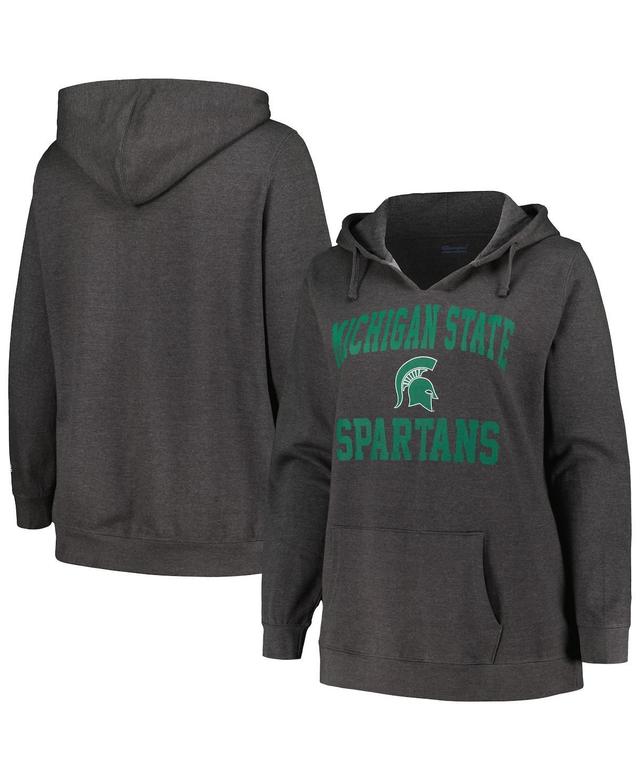 Womens Champion Heather Charcoal Michigan State Spartans Plus Size Heart & Soul Notch Neck Pullover Hoodie Product Image