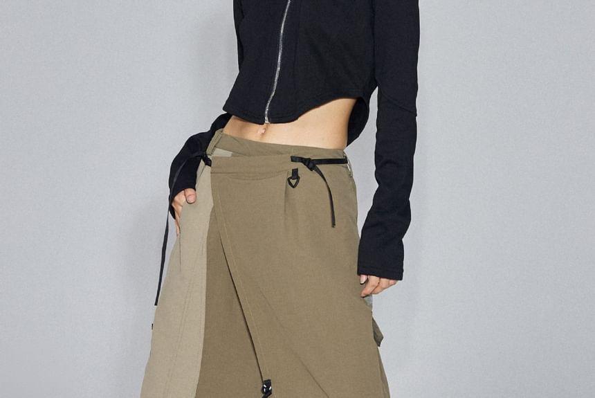 Mid Rise Two Tone Slit Midi A-Line Skirt Product Image