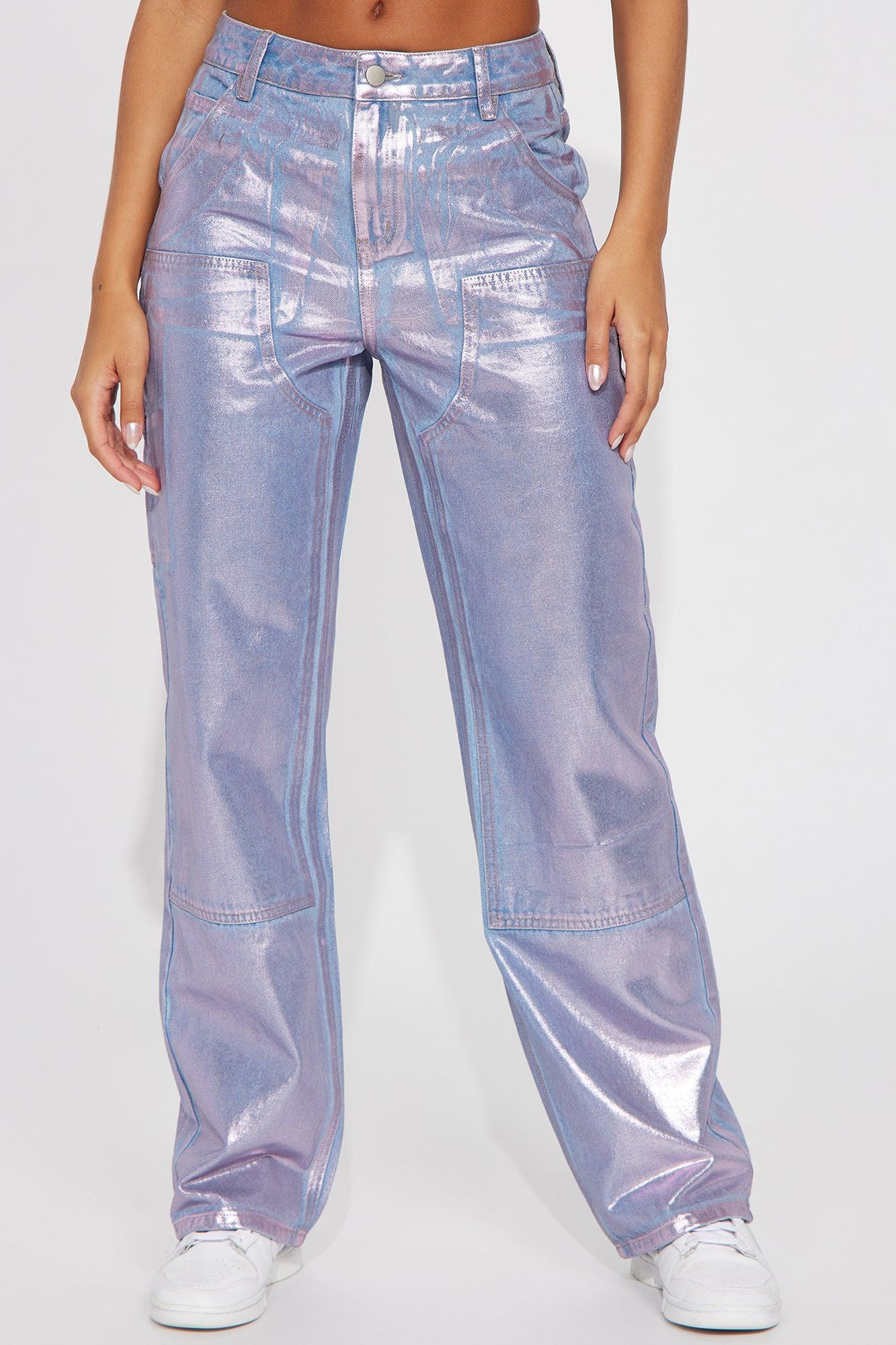 Big Time Magic Metallic Coated Straight Leg Jeans - Pink product image