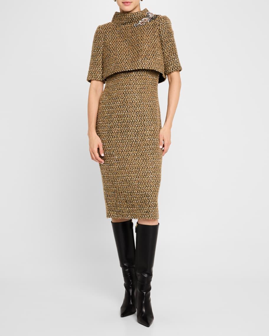 Funnel-Neck Tweed Midi Dress Product Image