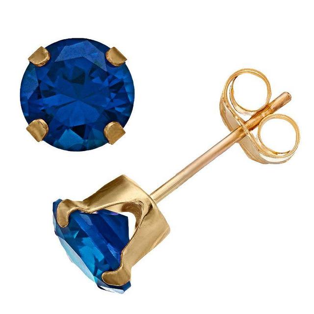 Pure Gem Collection 10k Gold Lab-Created Sapphire Stud Earrings, Womens, Blue Product Image