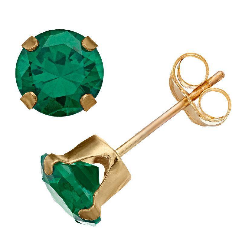 Pure Gem Collection 10k Gold 6 mm Lab-Created Emerald Stud Earrings, Womens Product Image