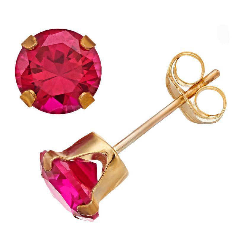 Pure Gem Collection 10k Gold Lab-Created Ruby Stud Earrings, Womens, Red Product Image