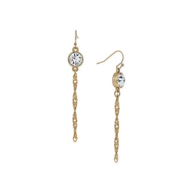 1928 Gold Tone Crystal Chain Drop Earrings, Womens, White Product Image