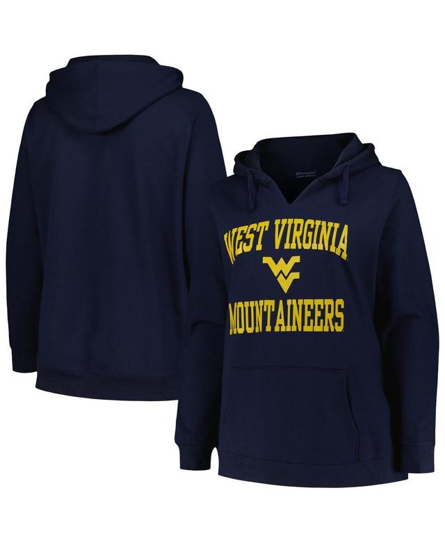 Womens Champion Navy West Virginia Mountaineers Plus Size Heart & Soul Notch Neck Pullover Hoodie Product Image