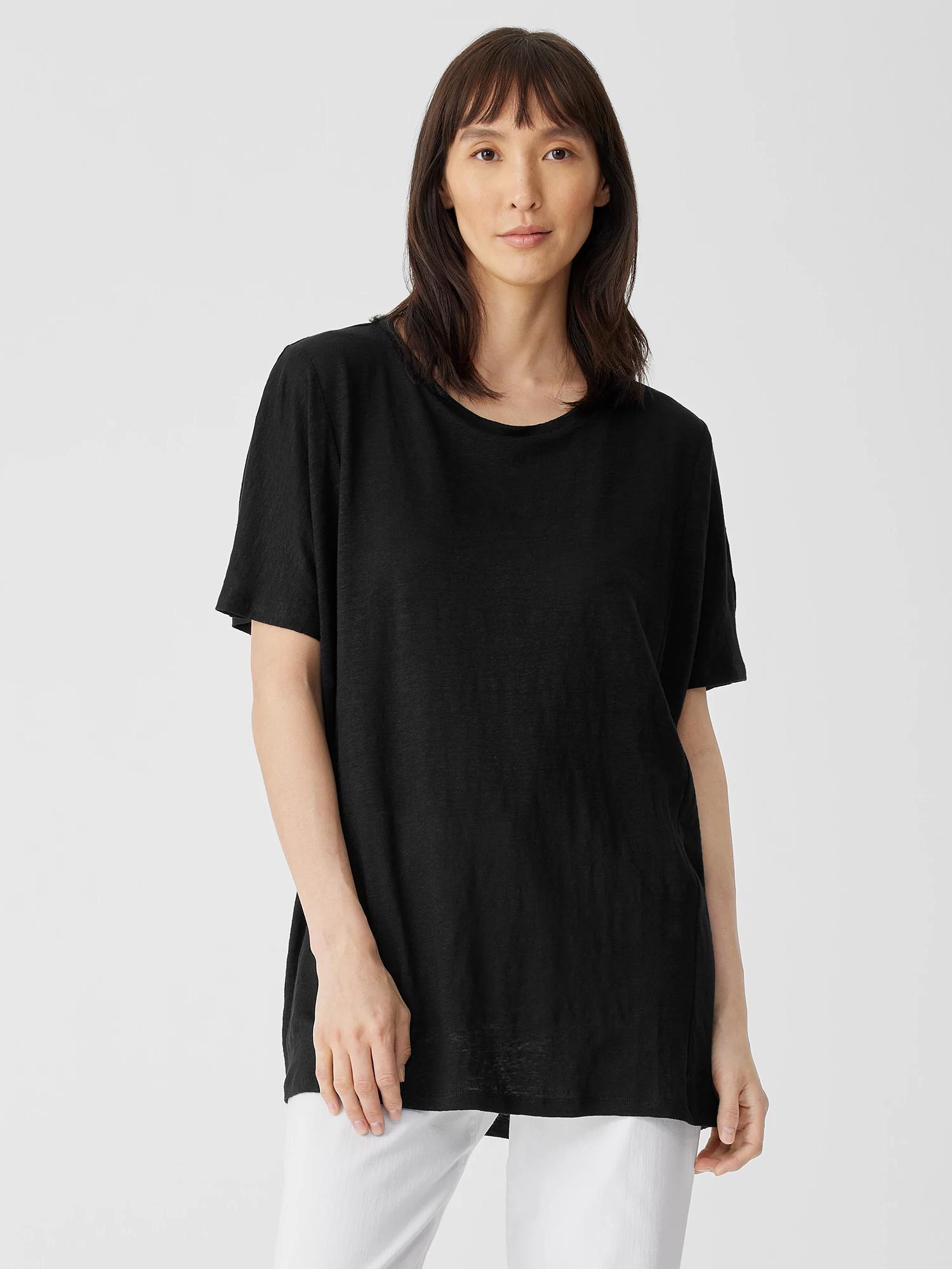 EILEEN FISHER Organic Linen Jersey Long Teefemale Product Image