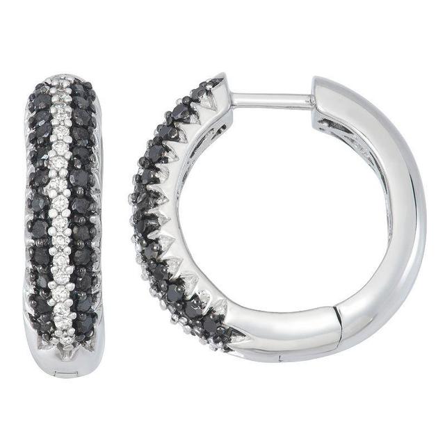 Sterling Silver 1/2 Carat T.W. Black & White Diamond Hoop Earrings, Womens Product Image