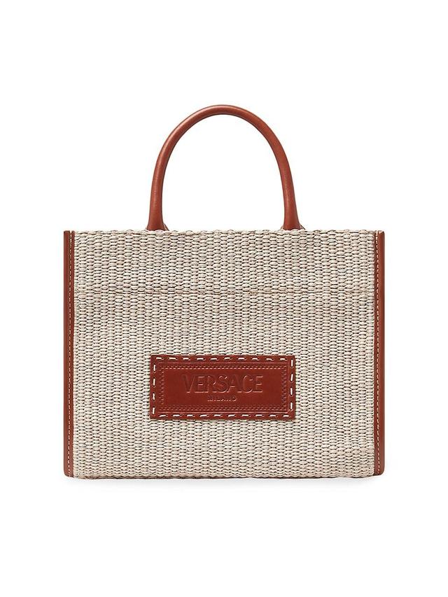 Womens Small Athena Leather-Trimmed Raffia Tote Bag Product Image