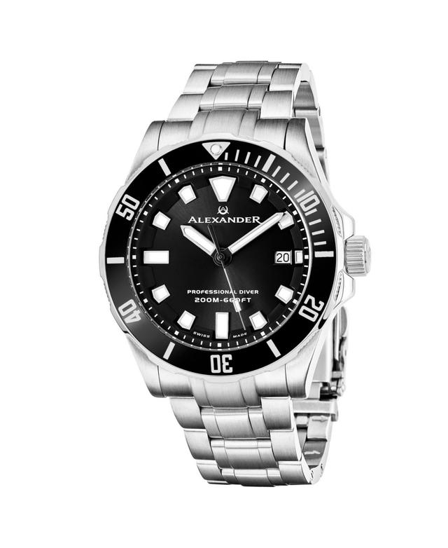 Alexander Mens Vathos Silver-tone Stainless Steel , Black Dial , 42mm Round Watch Product Image