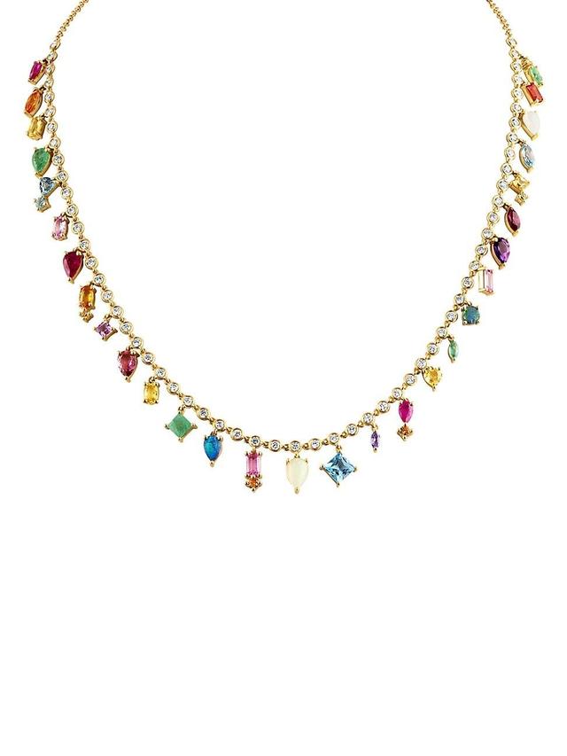 Womens 14K Gold-Plated, 1.82 TCW Diamond & Rainbow Sapphire Collar Necklace Product Image