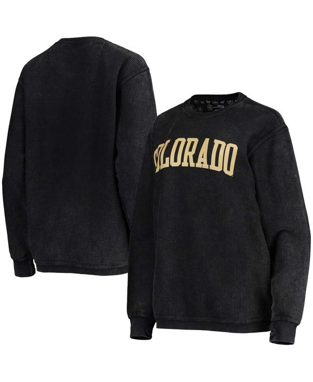 Womens Black Colorado Buffaloes Comfy Cord Vintage-Like Wash Basic Arch Pullover Sweatshirt Product Image