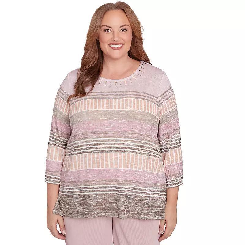 Plus Size Alfred Dunner Striped Patchwork Pleated Crewneck Top, Womens Product Image