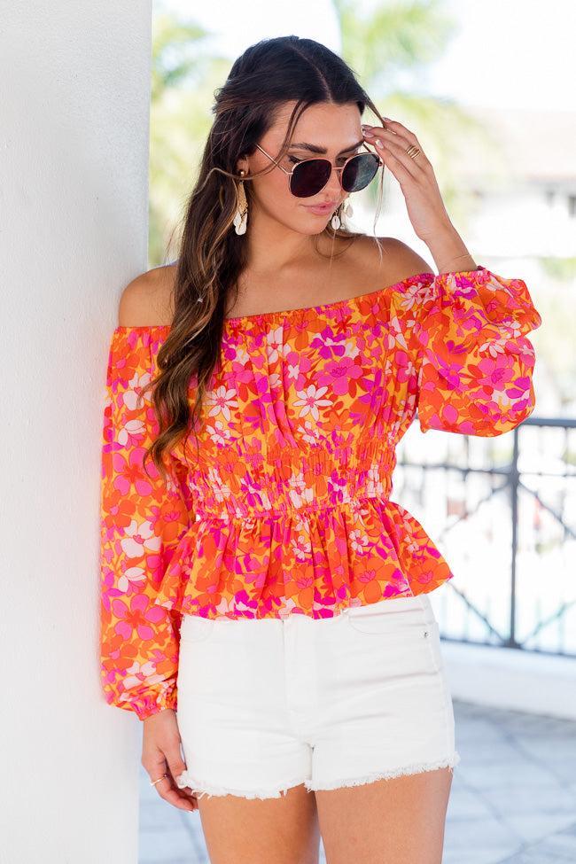 Resort Getaway Cinched Waist Pink Multi Floral Top Product Image