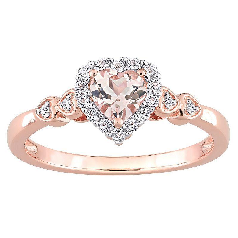 Stella Grace 18k Rose Gold Over Silver Morganite, White Topaz & Diamond Accent Heart Ring, Womens Rose Gold Tone Product Image