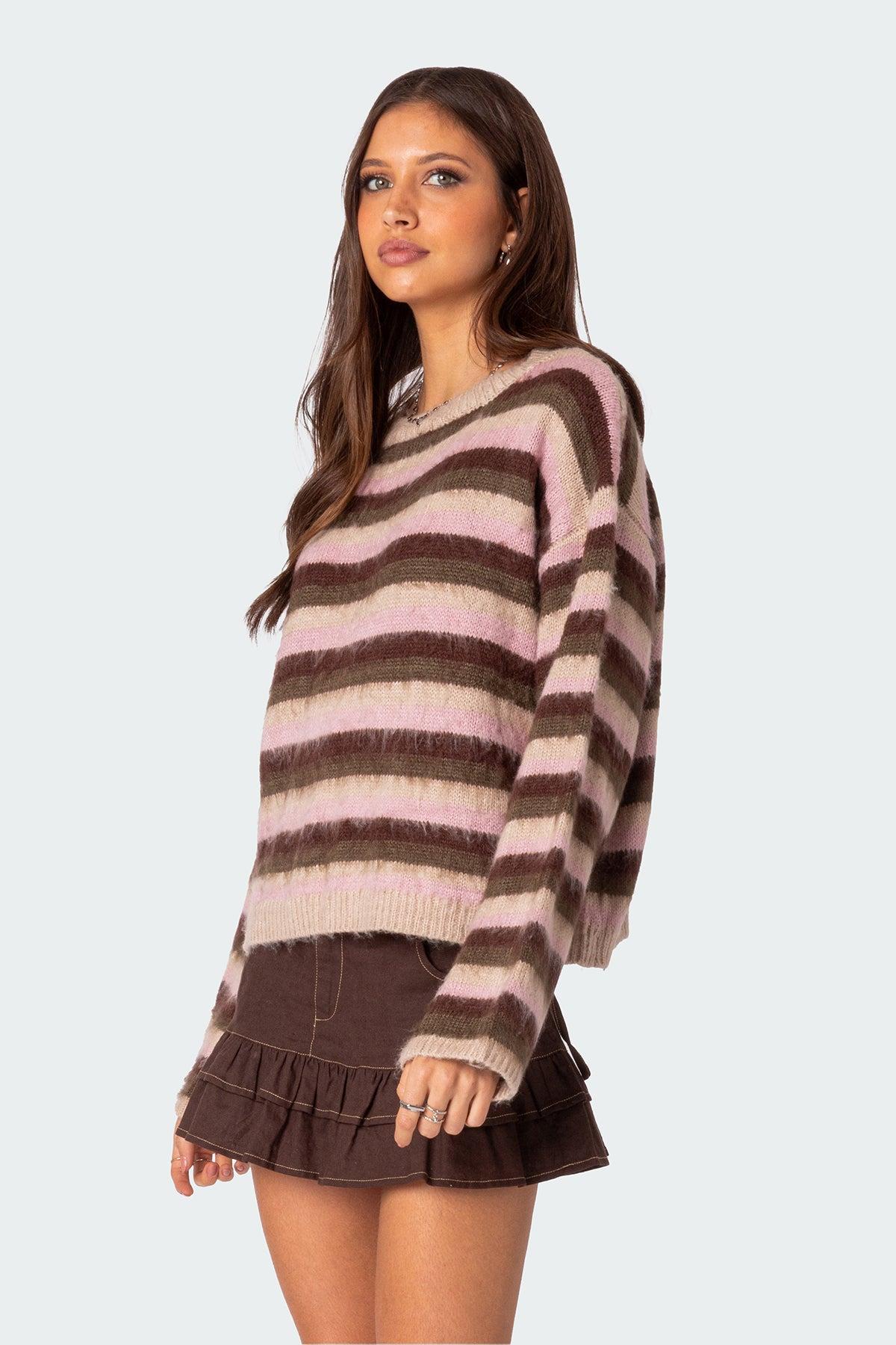 Oversized Fuzzy Striped Sweater Product Image