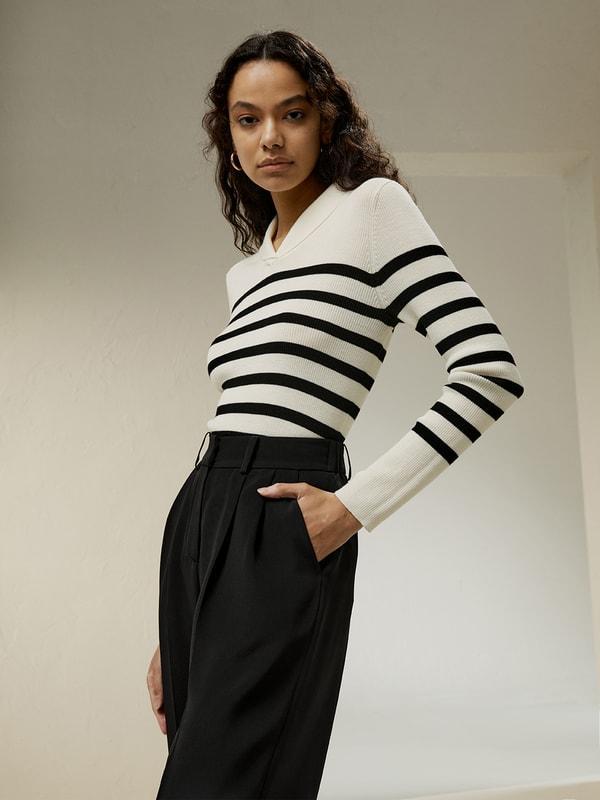 Striped Ultra-fine Merino Wool Sweater Product Image