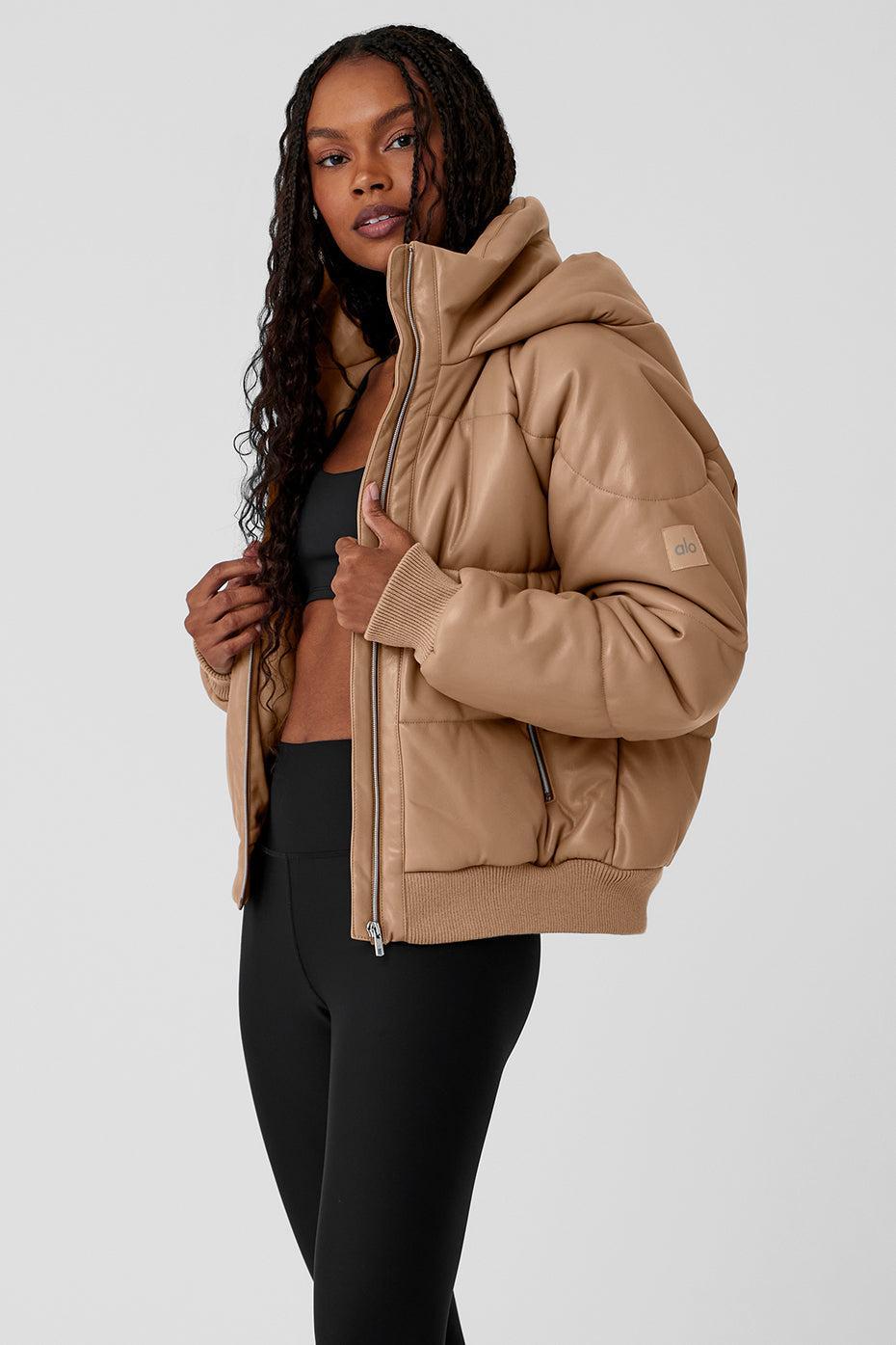 Alo Yoga | Faux Leather Boss Puffer Jacket Beige Product Image