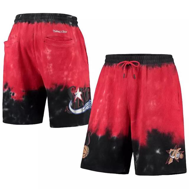 Mens Mitchell & Ness Black/Red Philadelphia 76ers Hardwood Classics Terry Tie-Dye Shorts Product Image