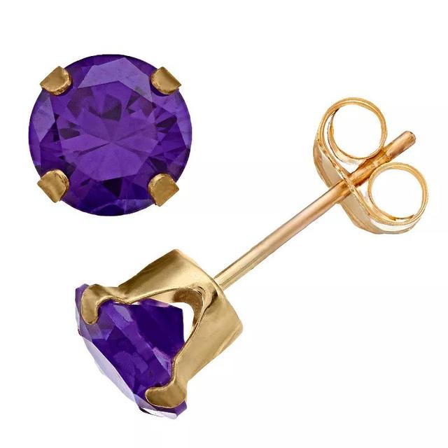 Pure Gem Collection 10k Gold 6 mm Amethyst Stud Earrings, Womens, Purple Product Image