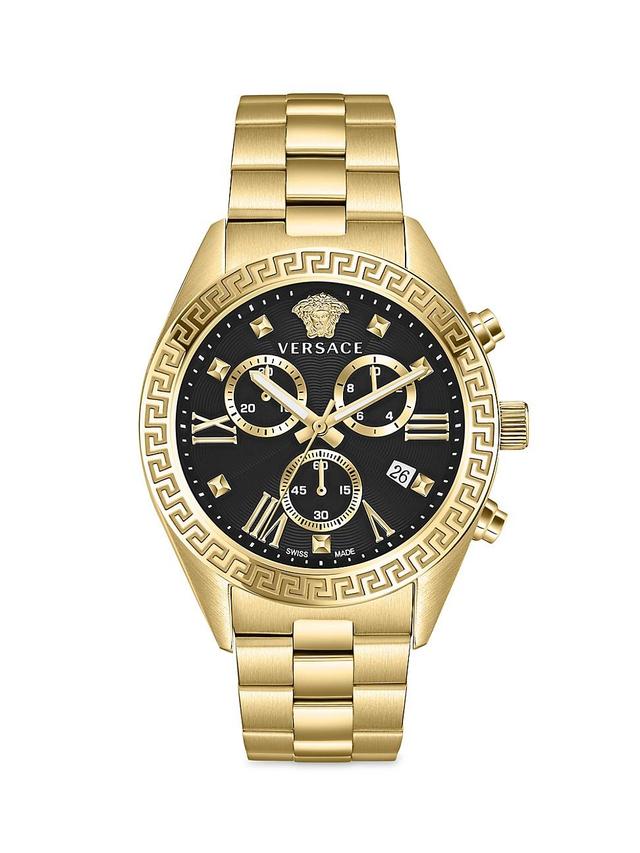 Womens Greca Chrono Goldtone Stainless Steel & Leather Watch Product Image