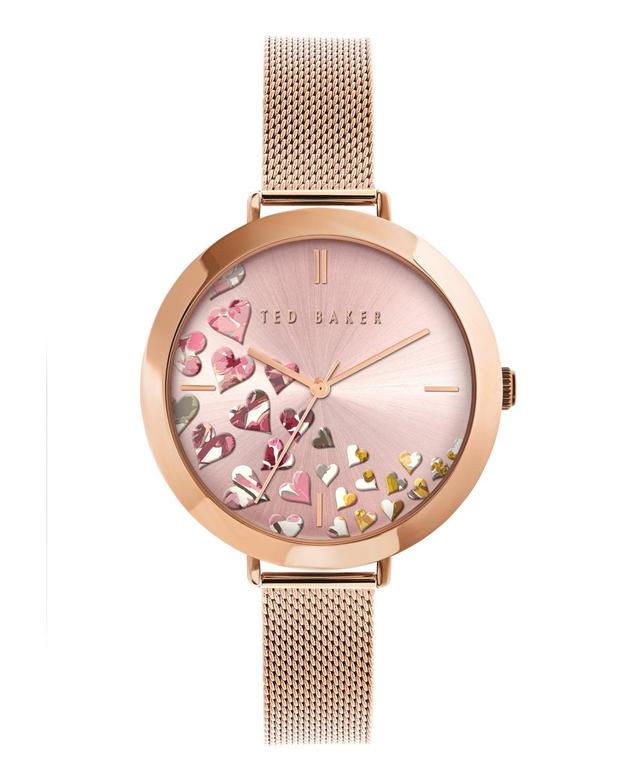 Ted Baker Womens Ammy Hearts Rose Gold-Tone Mesh Bracelet Watch 37.5mm Product Image