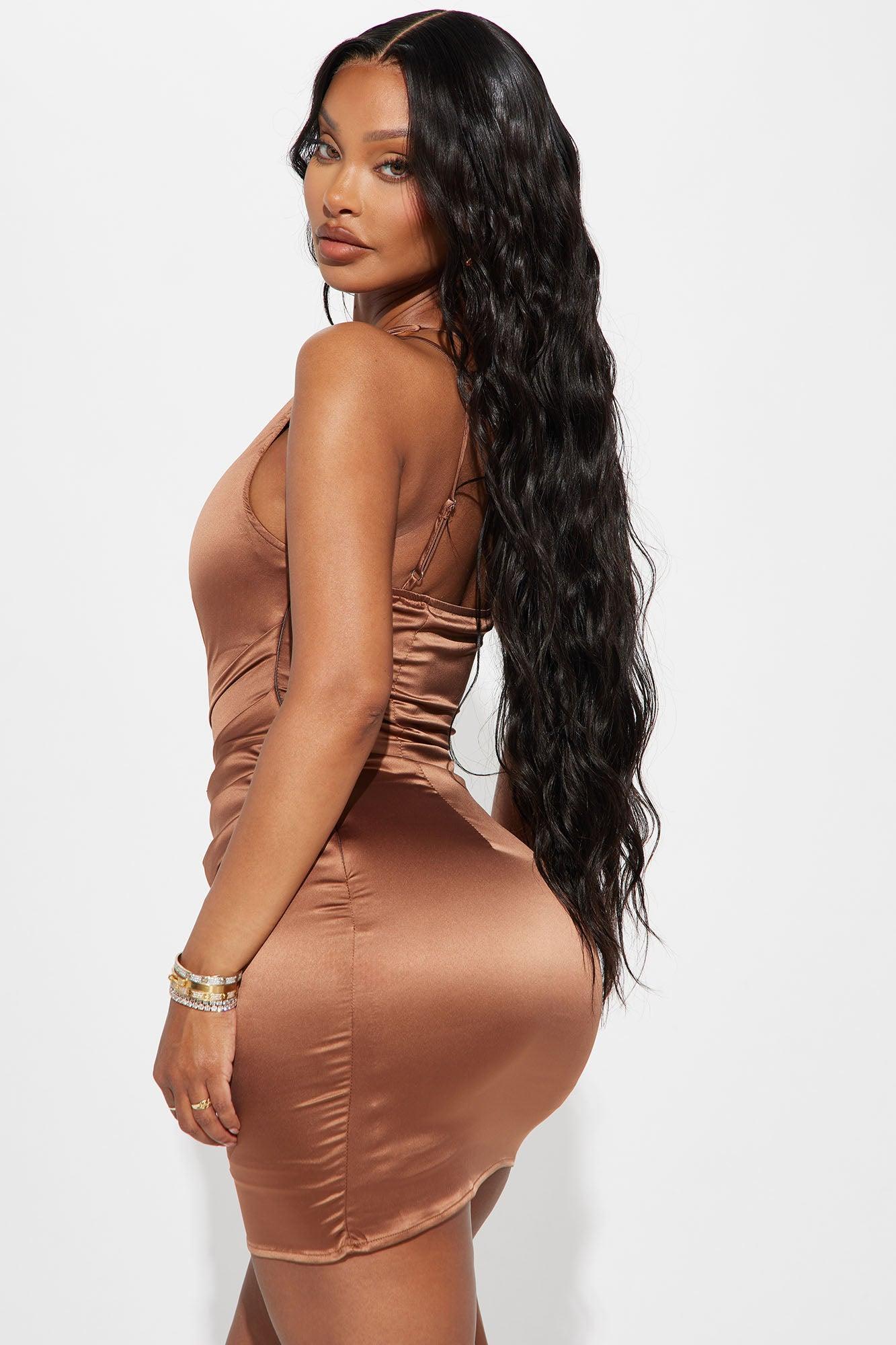 Subtle Slay Satin Mini Dress - Mocha Product Image